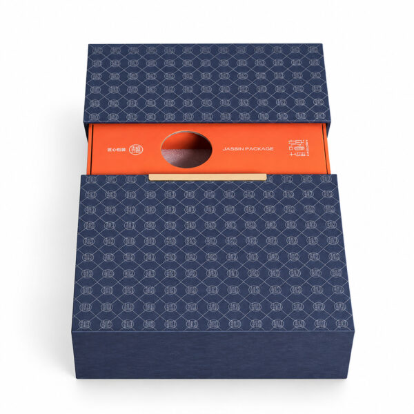 Navy Lattice Double-Door Tea Collapsible Gift Box