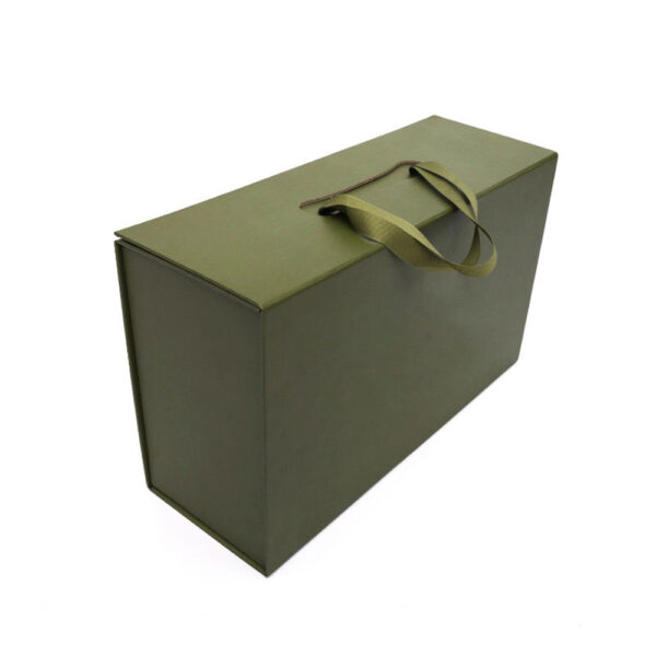 Olive Green Ribbon Handle Apparel Collapsible Gift Box