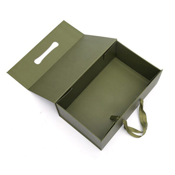 Olive Green Ribbon Handle Apparel Collapsible Gift Box