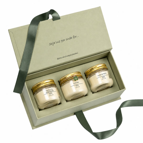 Olive Green Ribbon-Tied Three-Jar Collapsible Candle Box