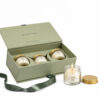 Olive Green Ribbon-Tied Three-Jar Collapsible Candle Box