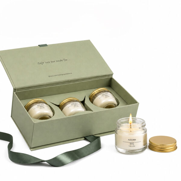 Olive Green Ribbon-Tied Three-Jar Collapsible Candle Box