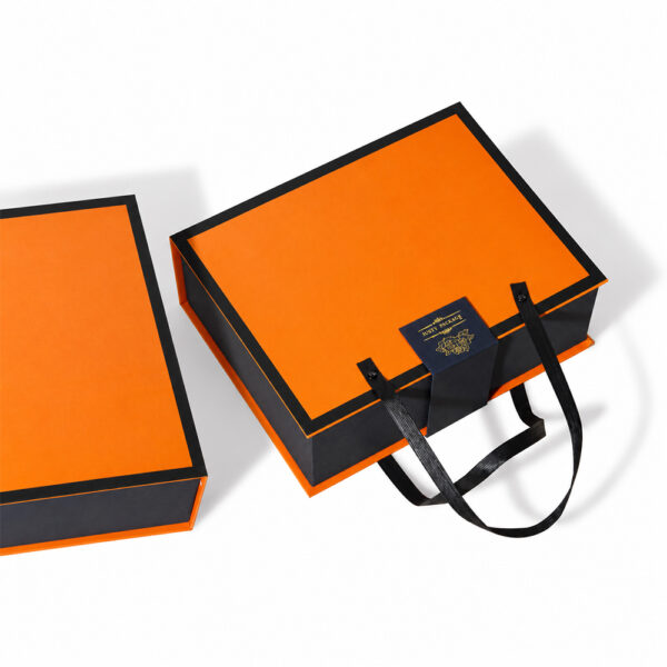 Orange Navy Ribbon Handle Apparel Collapsible Gift Box