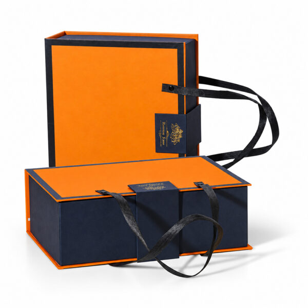 Orange Navy Ribbon Handle Apparel Collapsible Gift Box