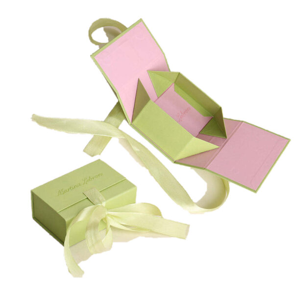Pistachio Green Satin Ribbon Perfume Collapsible Gift Box