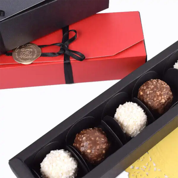 Red and Black Ribbon-Tied Chocolate Collapsible Gift Box