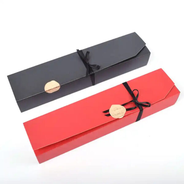 Red and Black Ribbon-Tied Chocolate Collapsible Gift Box