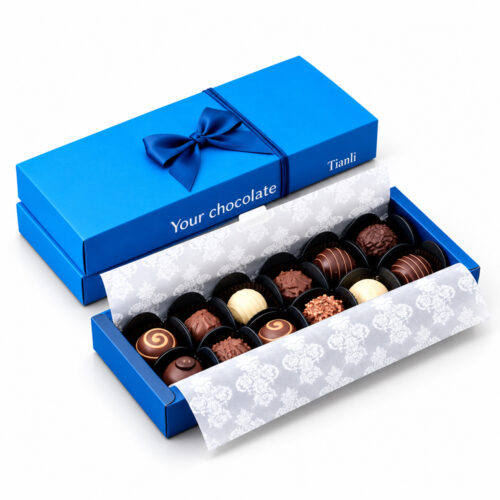 Royal Blue Chocolate Collapsible Gift Box with Decorative Cord Tie