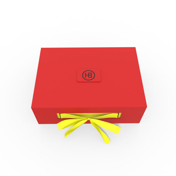 Scarlet Red & Yellow Ribbon-Tie Tea Collapsible Gift Box