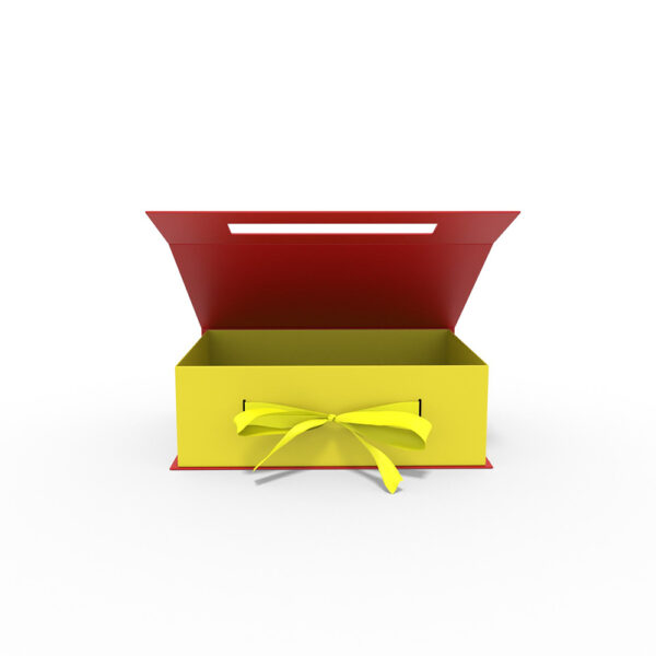 Scarlet Red & Yellow Ribbon-Tie Tea Collapsible Gift Box