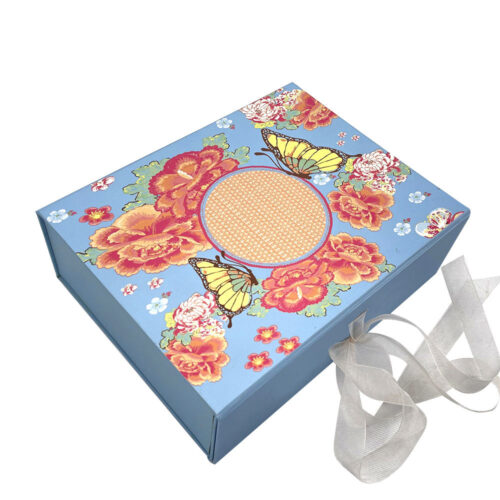 Sky Blue Floral Butterfly Ribbon-Tie Collapsible Gourmet Gift Box Sky Blue Floral Butterfly Ribbon-Tie Collapsible Gourmet Gift Box