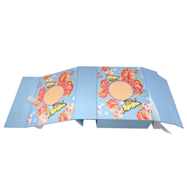 Sky Blue Floral Butterfly Ribbon-Tie Collapsible Gourmet Gift Box
