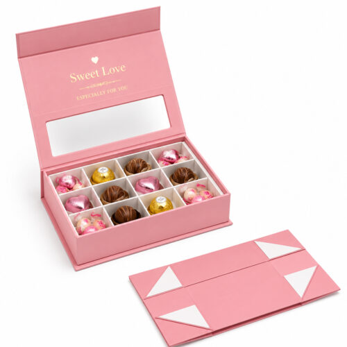 Sweet Love Pink Chocolate Collapsible Gift Box with Window Lid