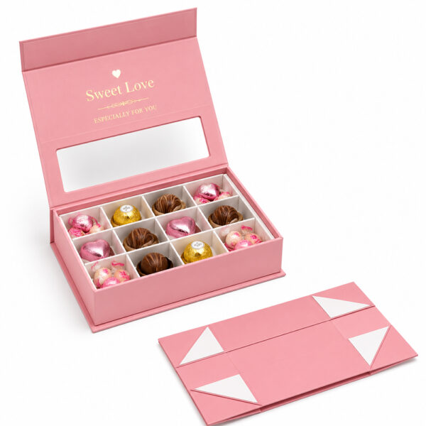 Sweet Love Pink Chocolate Collapsible Gift Box with Window Lid