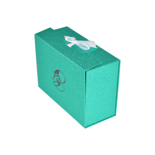 Teal Glitter Collapsible Hair Extension Gift Box with Ribbon Teal Glitter Collapsible Hair Extension Gift Box with Ribbon
