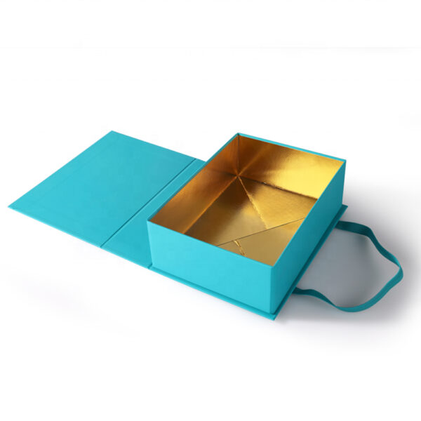 Turquoise Elastic Band Perfume Collapsible Gift Box with Gold Interior