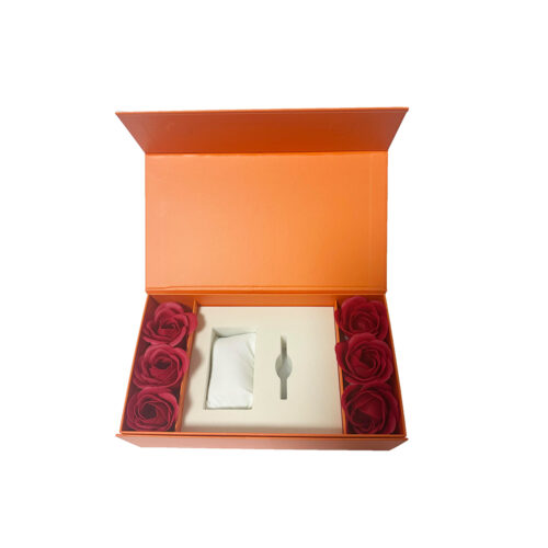Vibrant Orange Collapsible Gift Box with Red Rose Inserts Vibrant Orange Collapsible Gift Box with Red Rose Inserts