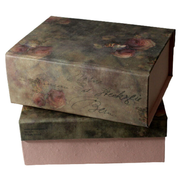 Vintage Rose Floral Collapsible Gift Box with Lift-Off Lid