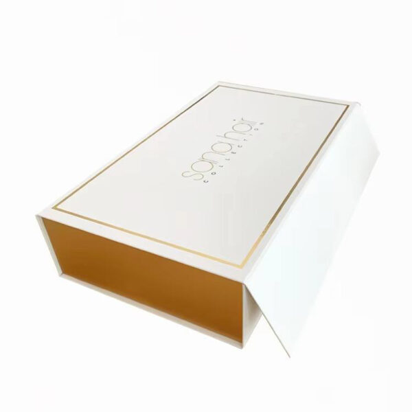 White Gold Collapsible Cosmetic Gift Box with Pull Tabs