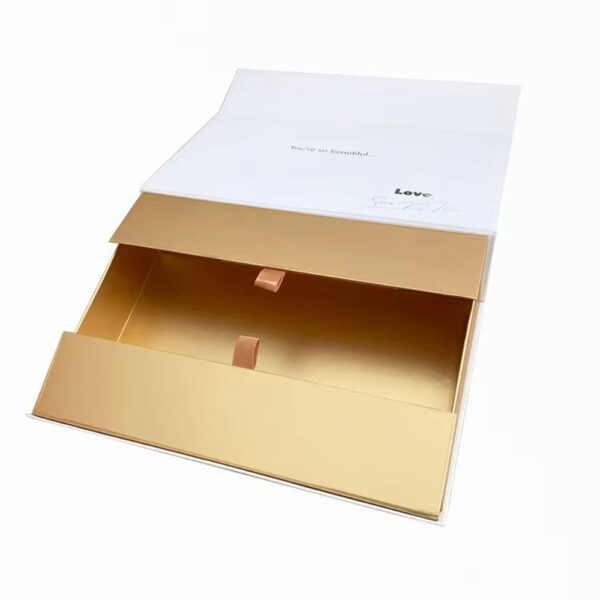 White Gold Collapsible Cosmetic Gift Box with Pull Tabs