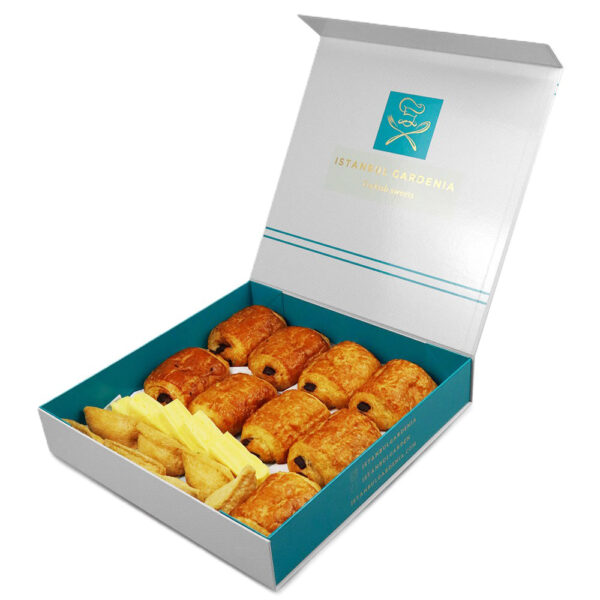 White & Teal Collapsible Gourmet Food Gift Box for Pastries